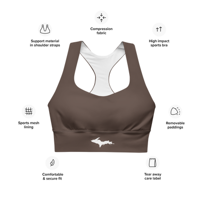 Michigan Upper Peninsula Longline Sports Bra (w/ UP Outline) | Hickory Color