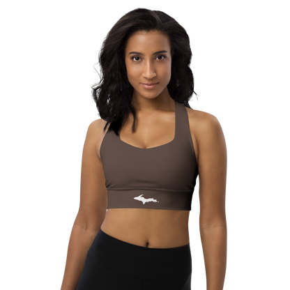 Michigan Upper Peninsula Longline Sports Bra (w/ UP Outline) | Hickory Color