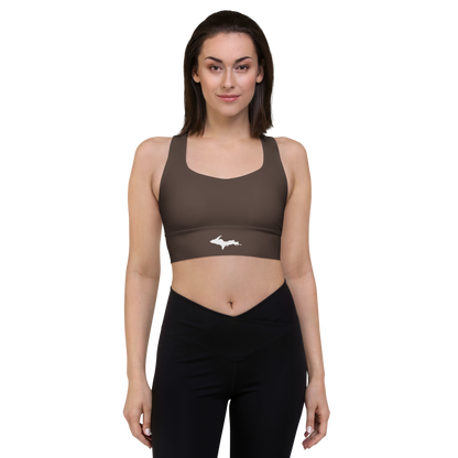 Michigan Upper Peninsula Longline Sports Bra (w/ UP Outline) | Hickory Color