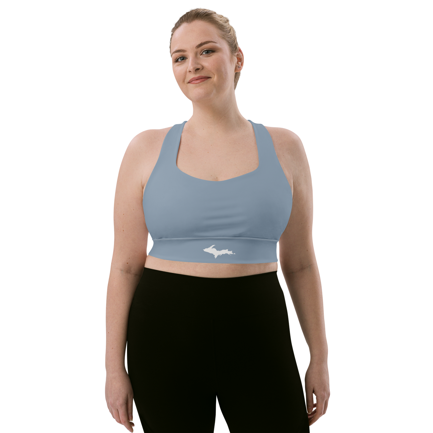 Michigan Upper Peninsula Longline Sports Bra (w/ UP Outline) | B-24 Grey