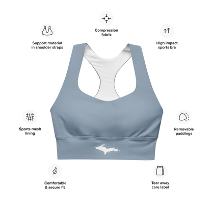 Michigan Upper Peninsula Longline Sports Bra (w/ UP Outline) | B-24 Grey