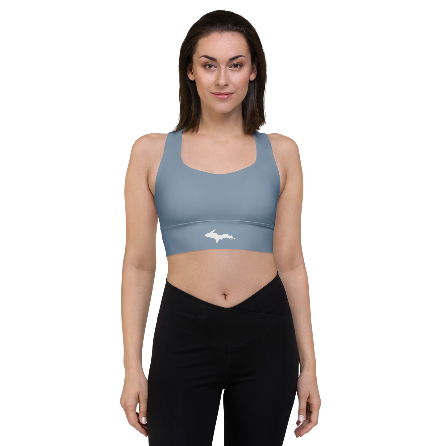 Michigan Upper Peninsula Longline Sports Bra (w/ UP Outline) | B-24 Grey