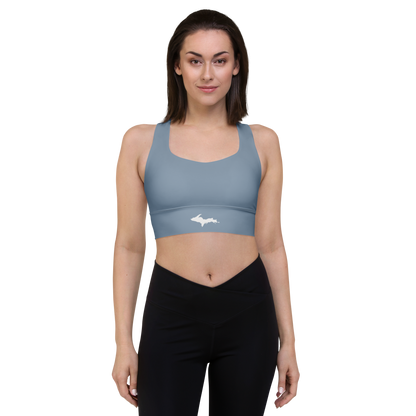 Michigan Upper Peninsula Longline Sports Bra (w/ UP Outline) | B-24 Grey