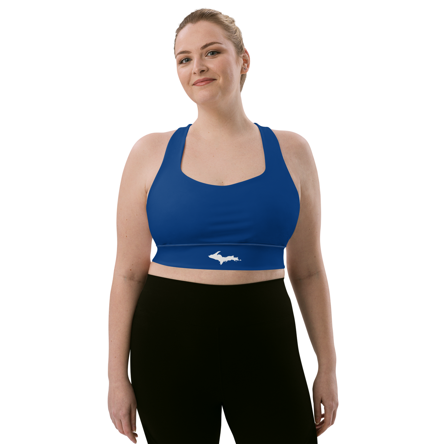 Michigan Upper Peninsula Longline Sports Bra (w/ UP Outline) | Dearborn Blue