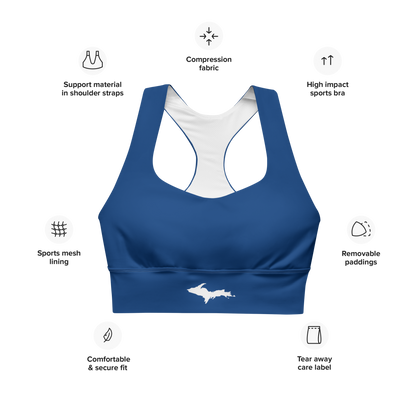 Michigan Upper Peninsula Longline Sports Bra (w/ UP Outline) | Dearborn Blue