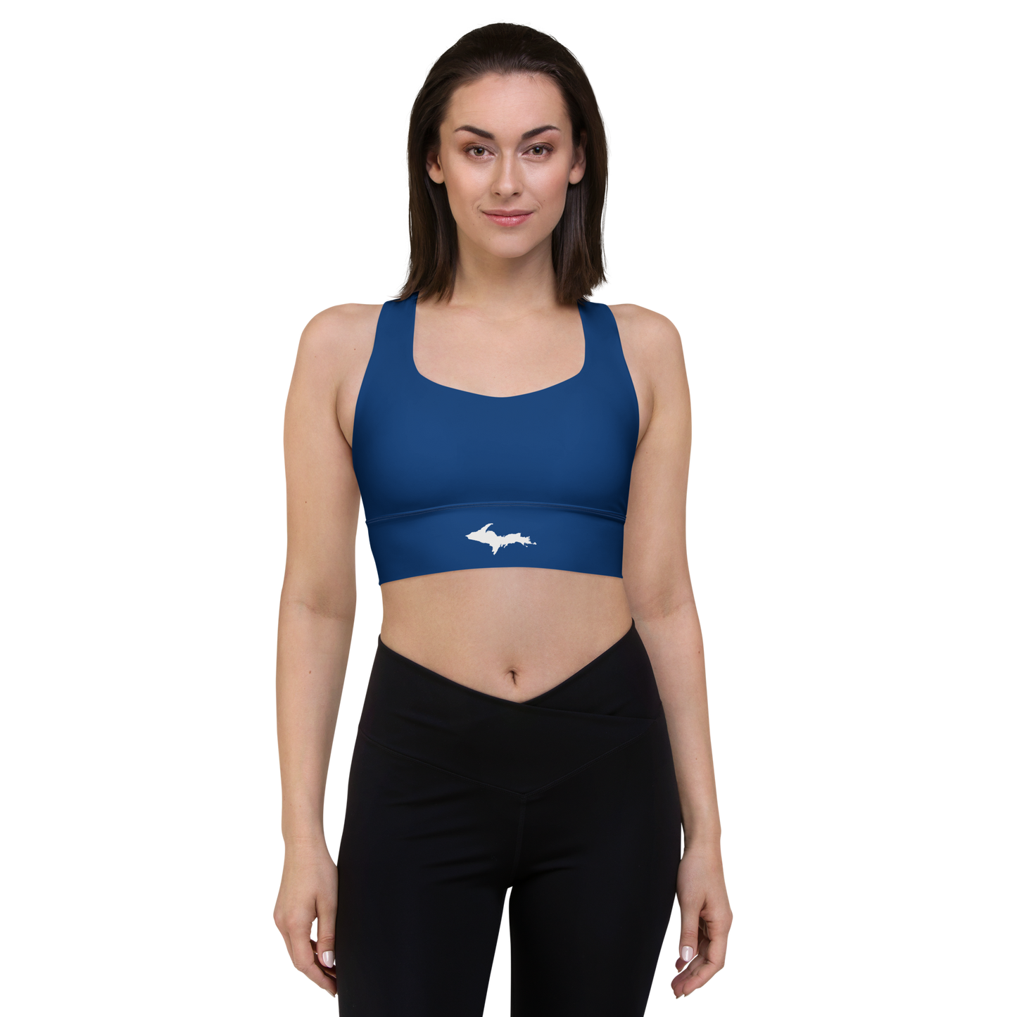 Michigan Upper Peninsula Longline Sports Bra (w/ UP Outline) | Dearborn Blue