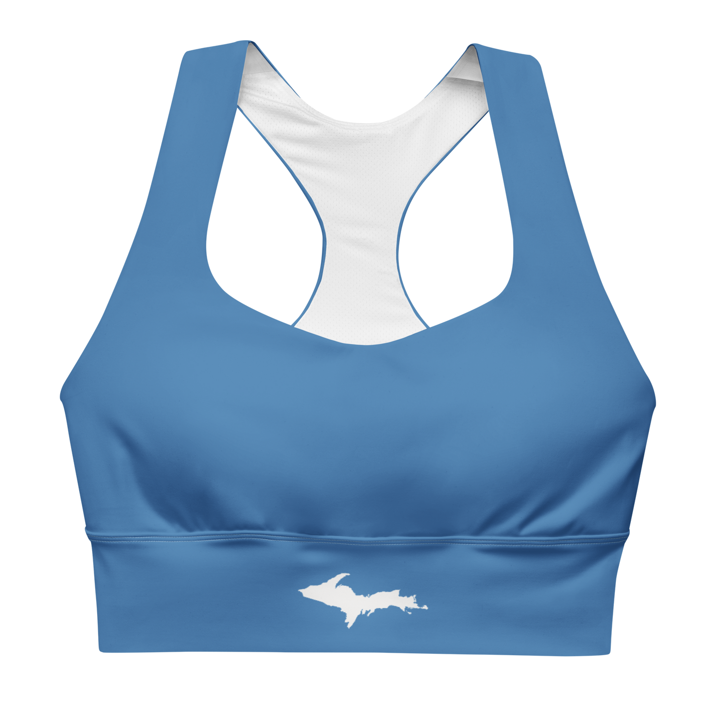 Michigan Upper Peninsula Longline Sports Bra (w/ UP Outline) | Lake Superior Blue