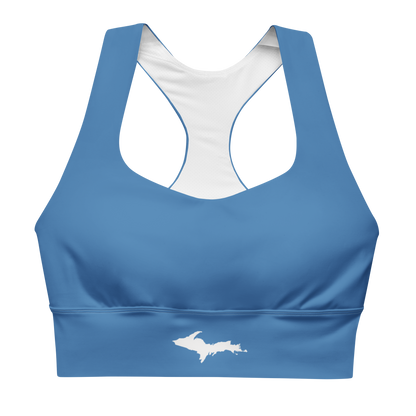 Michigan Upper Peninsula Longline Sports Bra (w/ UP Outline) | Lake Superior Blue