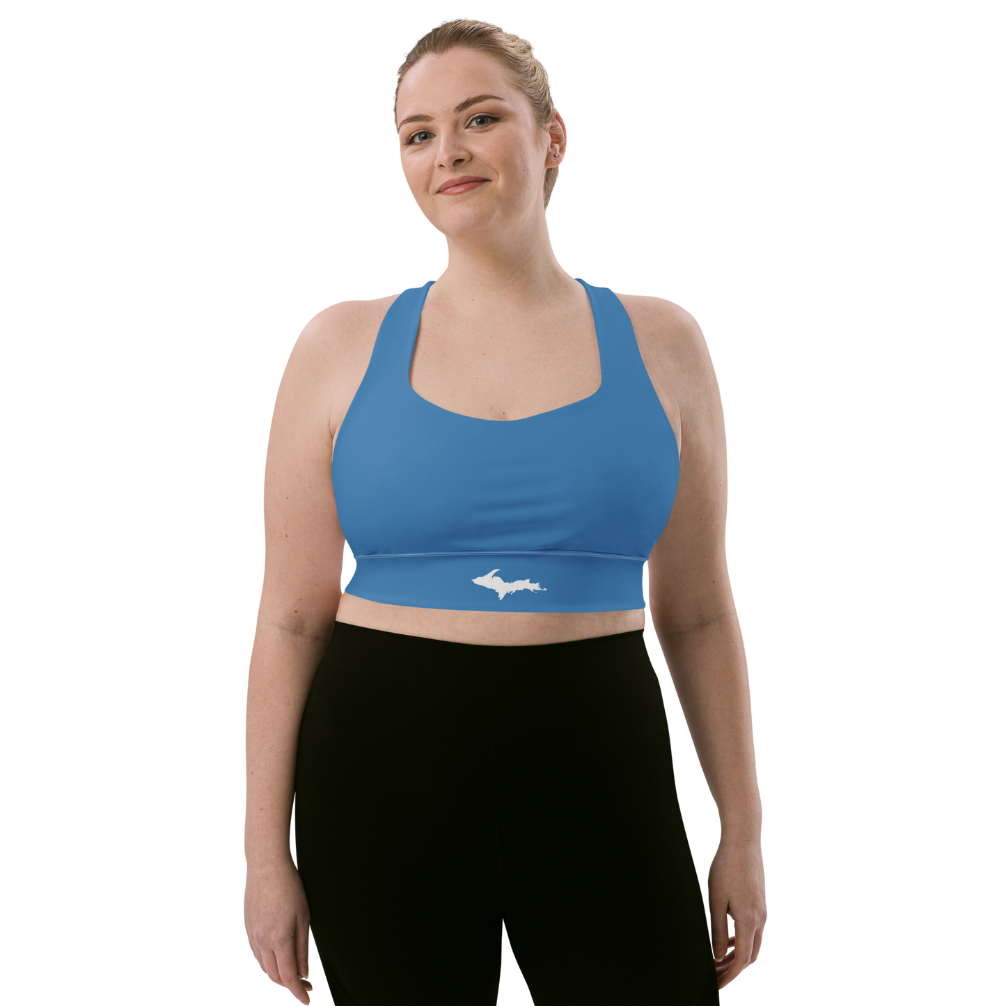 Michigan Upper Peninsula Longline Sports Bra (w/ UP Outline) | Lake Superior Blue