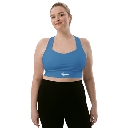 Michigan Upper Peninsula Longline Sports Bra (w/ UP Outline) | Lake Superior Blue