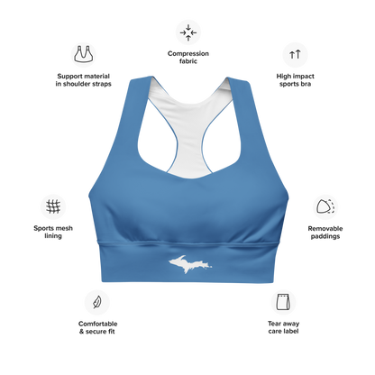 Michigan Upper Peninsula Longline Sports Bra (w/ UP Outline) | Lake Superior Blue