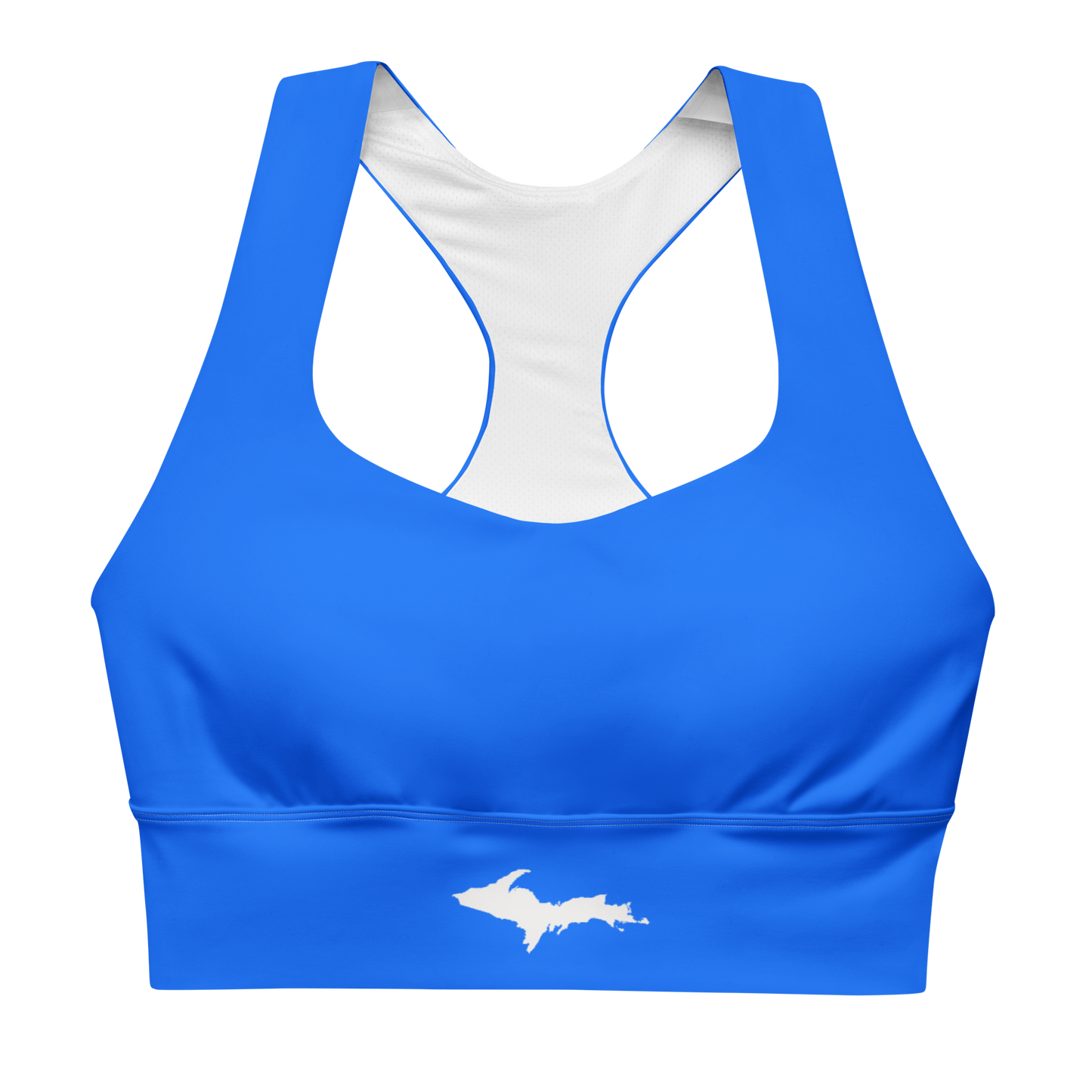 Michigan Upper Peninsula Longline Sports Bra (w/ UP Outline) | Motor Town Blue