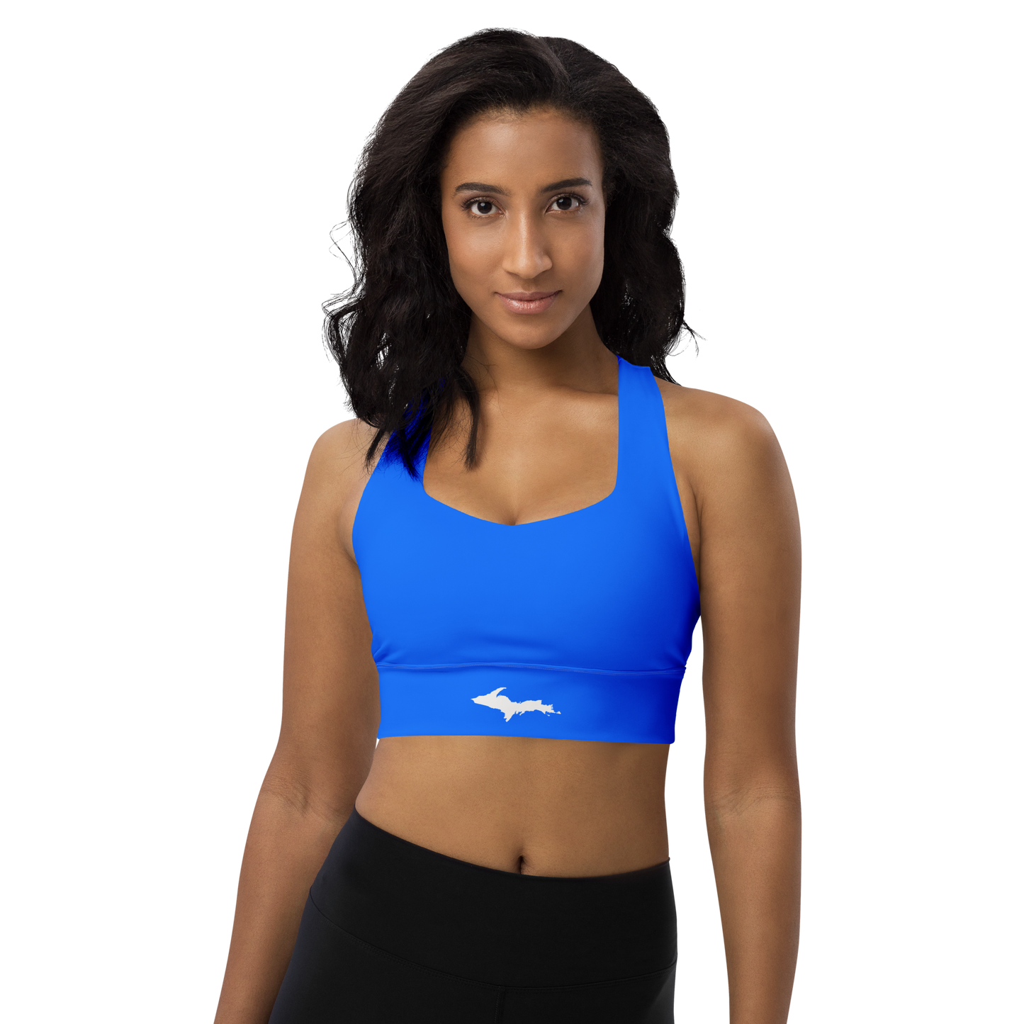 Michigan Upper Peninsula Longline Sports Bra (w/ UP Outline) | Motor Town Blue