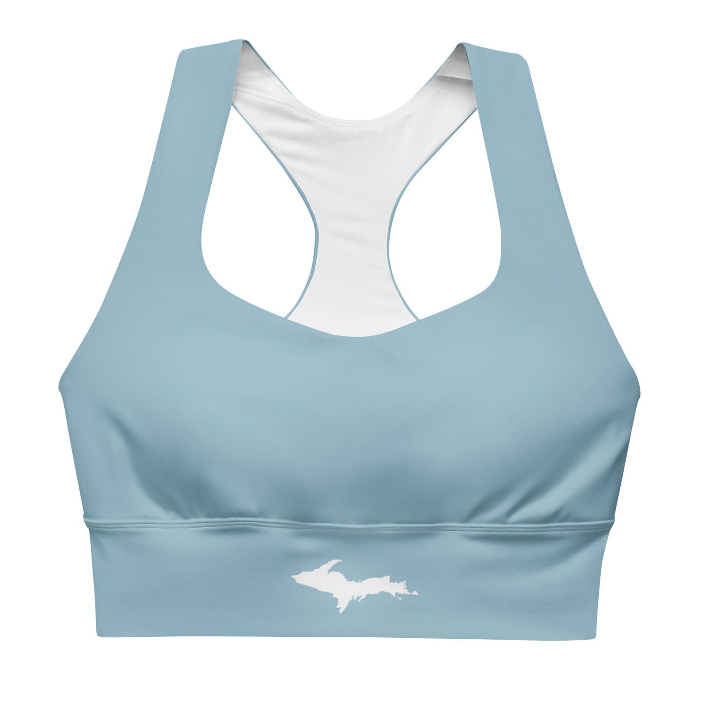 Michigan Upper Peninsula Longline Sports Bra (w/ UP Outline) | Opal Blue