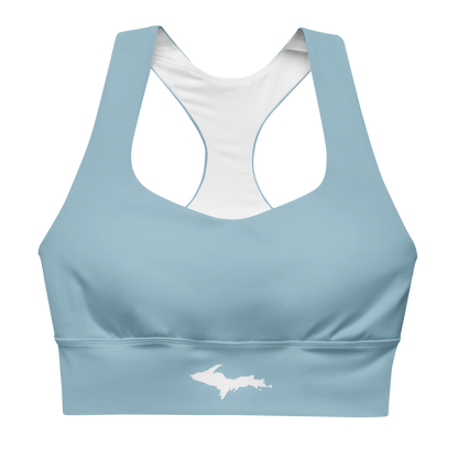 Michigan Upper Peninsula Longline Sports Bra (w/ UP Outline) | Opal Blue