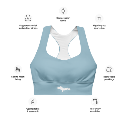 Michigan Upper Peninsula Longline Sports Bra (w/ UP Outline) | Opal Blue