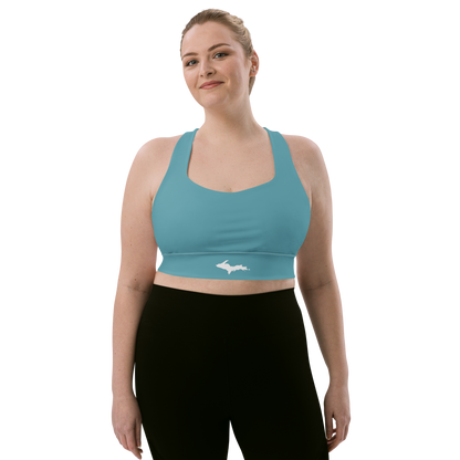 Michigan Upper Peninsula Longline Sports Bra (w/ UP Outline) | Lake Huron Blue