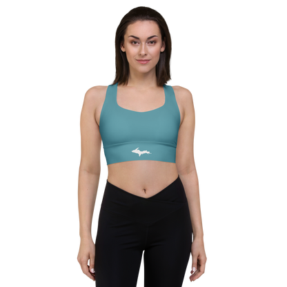 Michigan Upper Peninsula Longline Sports Bra (w/ UP Outline) | Lake Huron Blue