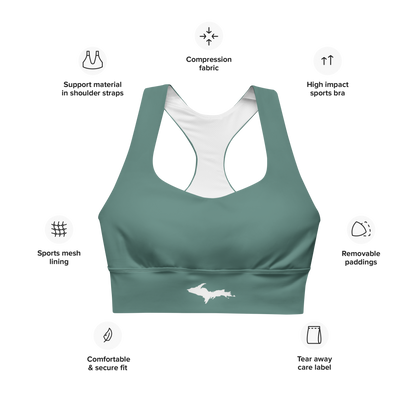 Michigan Upper Peninsula Longline Sports Bra (w/ UP Outline) | Copper Green