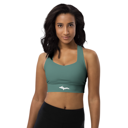 Michigan Upper Peninsula Longline Sports Bra (w/ UP Outline) | Copper Green