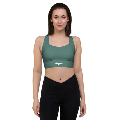 Michigan Upper Peninsula Longline Sports Bra (w/ UP Outline) | Copper Green