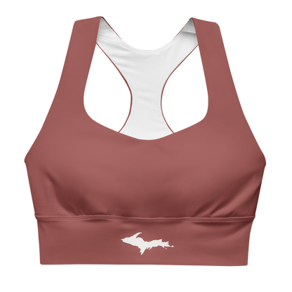 Michigan Upper Peninsula Longline Sports Bra (w/ UP Outline) | Ore Dock Red