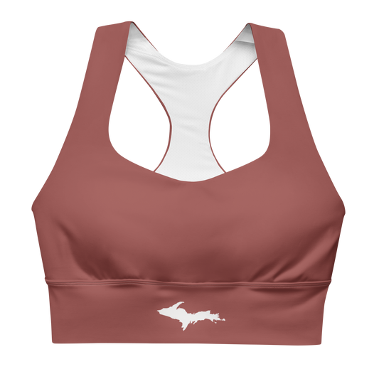 Michigan Upper Peninsula Longline Sports Bra (w/ UP Outline) | Ore Dock Red