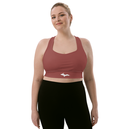 Michigan Upper Peninsula Longline Sports Bra (w/ UP Outline) | Ore Dock Red