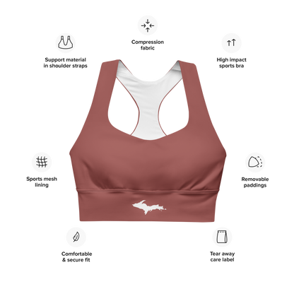 Michigan Upper Peninsula Longline Sports Bra (w/ UP Outline) | Ore Dock Red