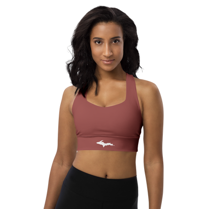 Michigan Upper Peninsula Longline Sports Bra (w/ UP Outline) | Ore Dock Red