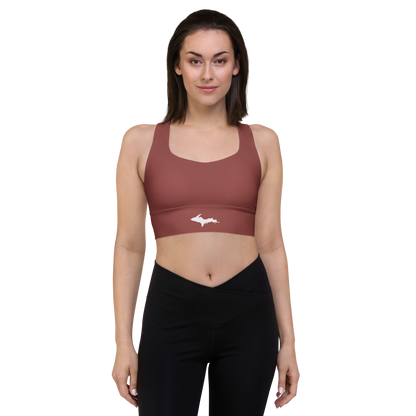 Michigan Upper Peninsula Longline Sports Bra (w/ UP Outline) | Ore Dock Red