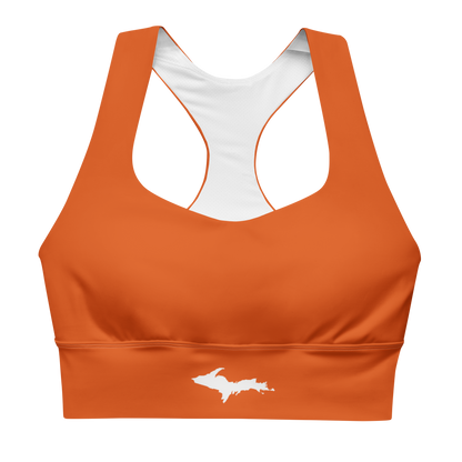 Michigan Upper Peninsula Longline Sports Bra (w/ UP Outline) | Maple Leaf Orange