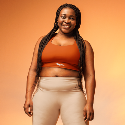 Michigan Upper Peninsula Longline Sports Bra (w/ UP Outline) | Maple Leaf Orange