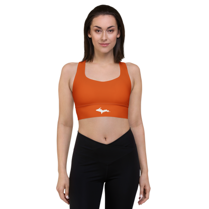 Michigan Upper Peninsula Longline Sports Bra (w/ UP Outline) | Maple Leaf Orange