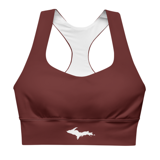 Michigan Upper Peninsula Longline Sports Bra (w/ UP Outline) | Cherrywood Color