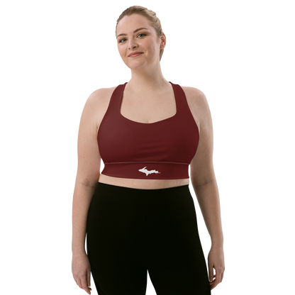 Michigan Upper Peninsula Longline Sports Bra (w/ UP Outline) | Cherrywood Color