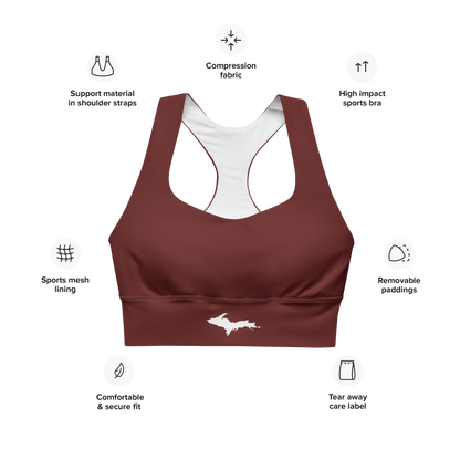 Michigan Upper Peninsula Longline Sports Bra (w/ UP Outline) | Cherrywood Color