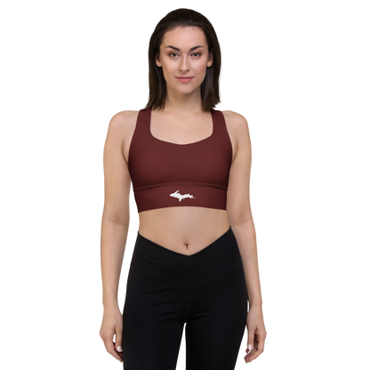 Michigan Upper Peninsula Longline Sports Bra (w/ UP Outline) | Cherrywood Color