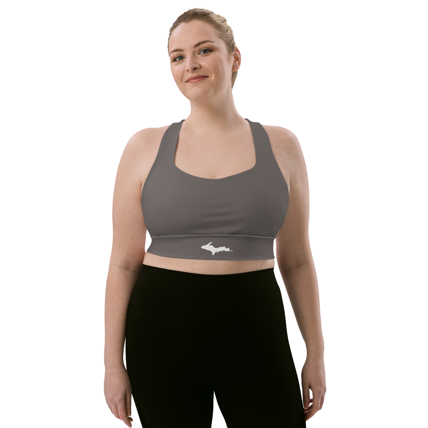 Michigan Upper Peninsula Longline Sports Bra (w/ UP Outline) | Warren Tank Grey