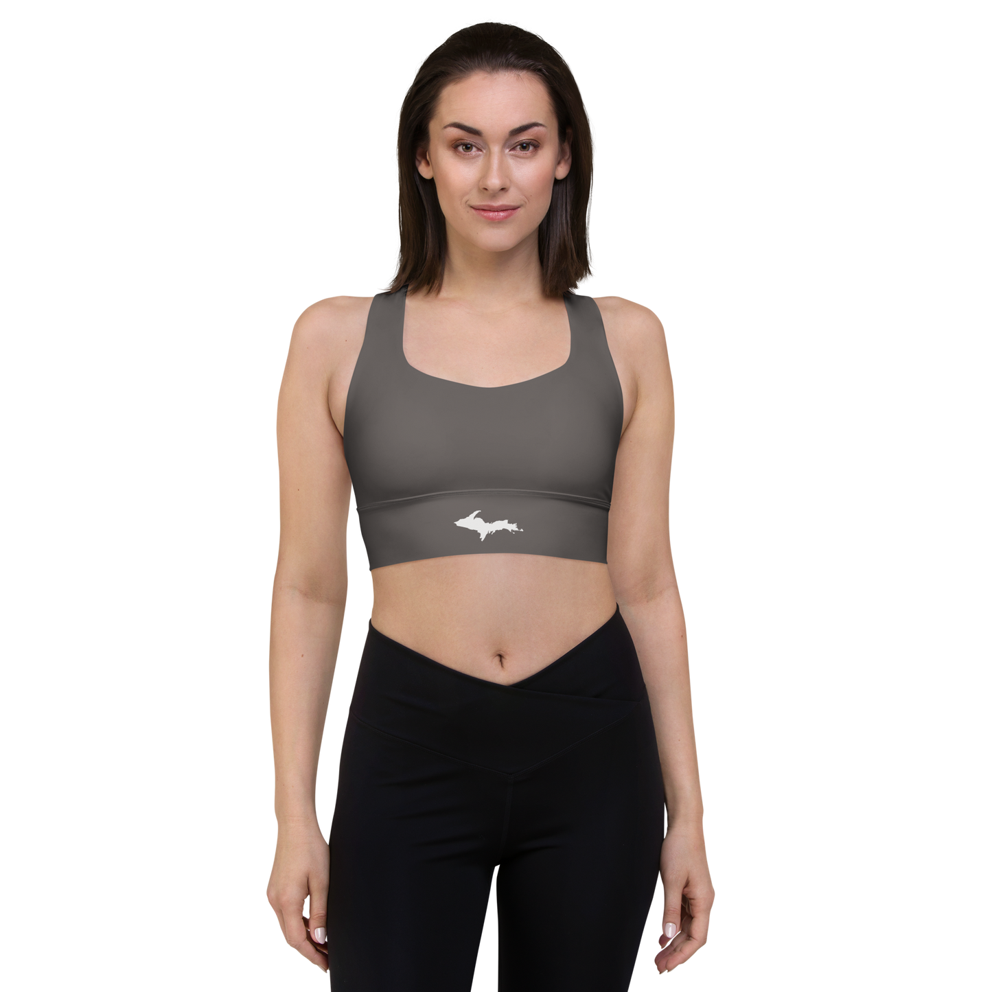 Michigan Upper Peninsula Longline Sports Bra (w/ UP Outline) | Warren Tank Grey