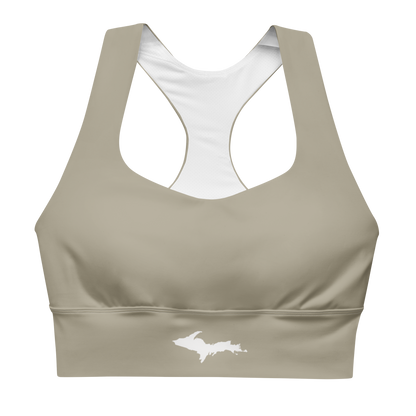 Michigan Upper Peninsula Longline Sports Bra (w/ UP Outline) | Petoskey Stone Beige