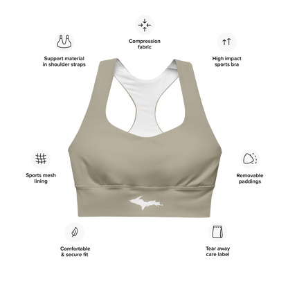 Michigan Upper Peninsula Longline Sports Bra (w/ UP Outline) | Petoskey Stone Beige