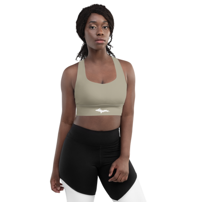 Michigan Upper Peninsula Longline Sports Bra (w/ UP Outline) | Petoskey Stone Beige