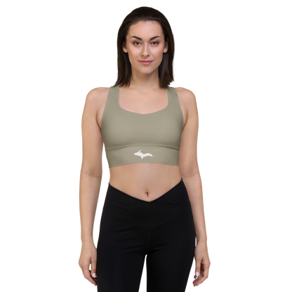 Michigan Upper Peninsula Longline Sports Bra (w/ UP Outline) | Petoskey Stone Beige