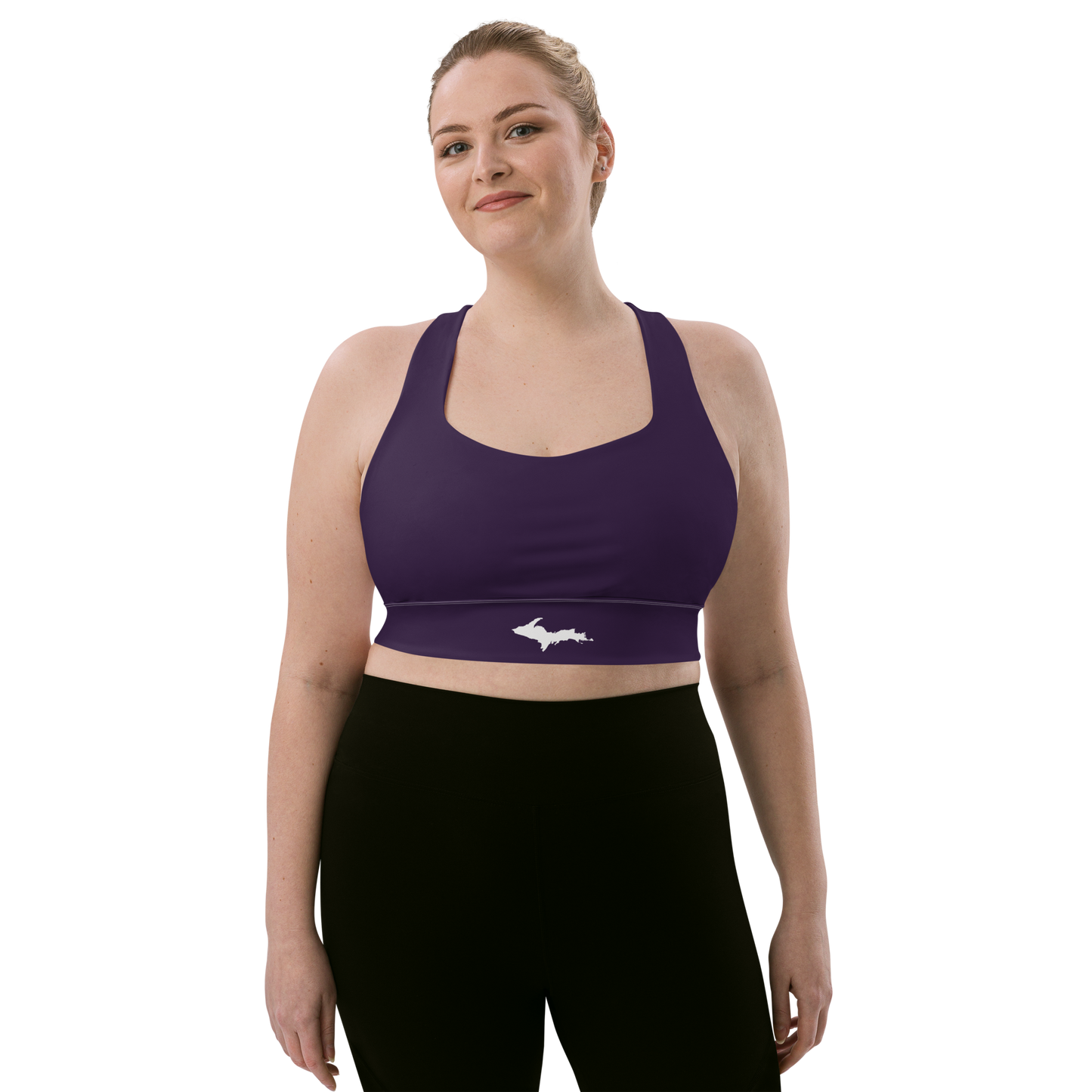 Michigan Upper Peninsula Longline Sports Bra (w/ UP Outline) | Blackcurrant