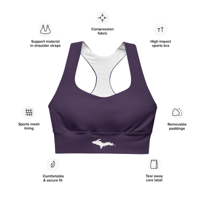 Michigan Upper Peninsula Longline Sports Bra (w/ UP Outline) | Blackcurrant