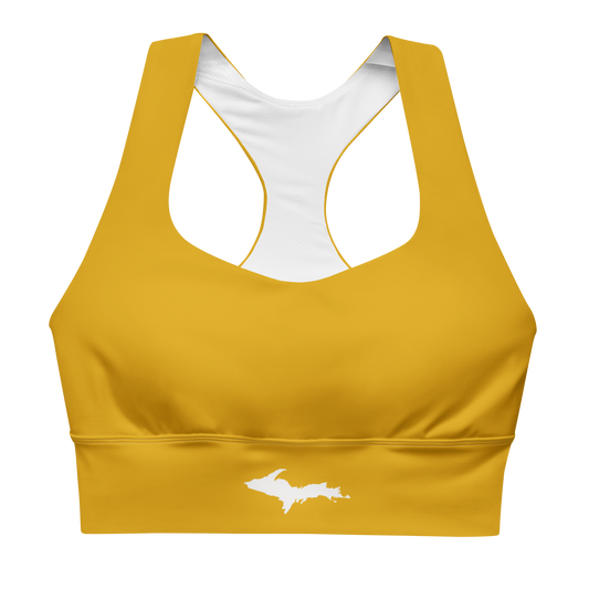 Michigan Upper Peninsula Longline Sports Bra (w/ UP Outline) | Gold