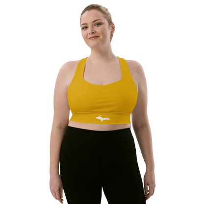 Michigan Upper Peninsula Longline Sports Bra (w/ UP Outline) | Gold