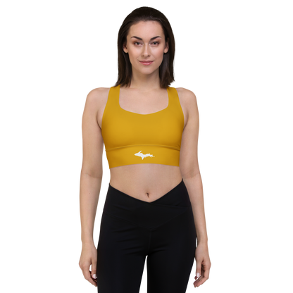 Michigan Upper Peninsula Longline Sports Bra (w/ UP Outline) | Gold