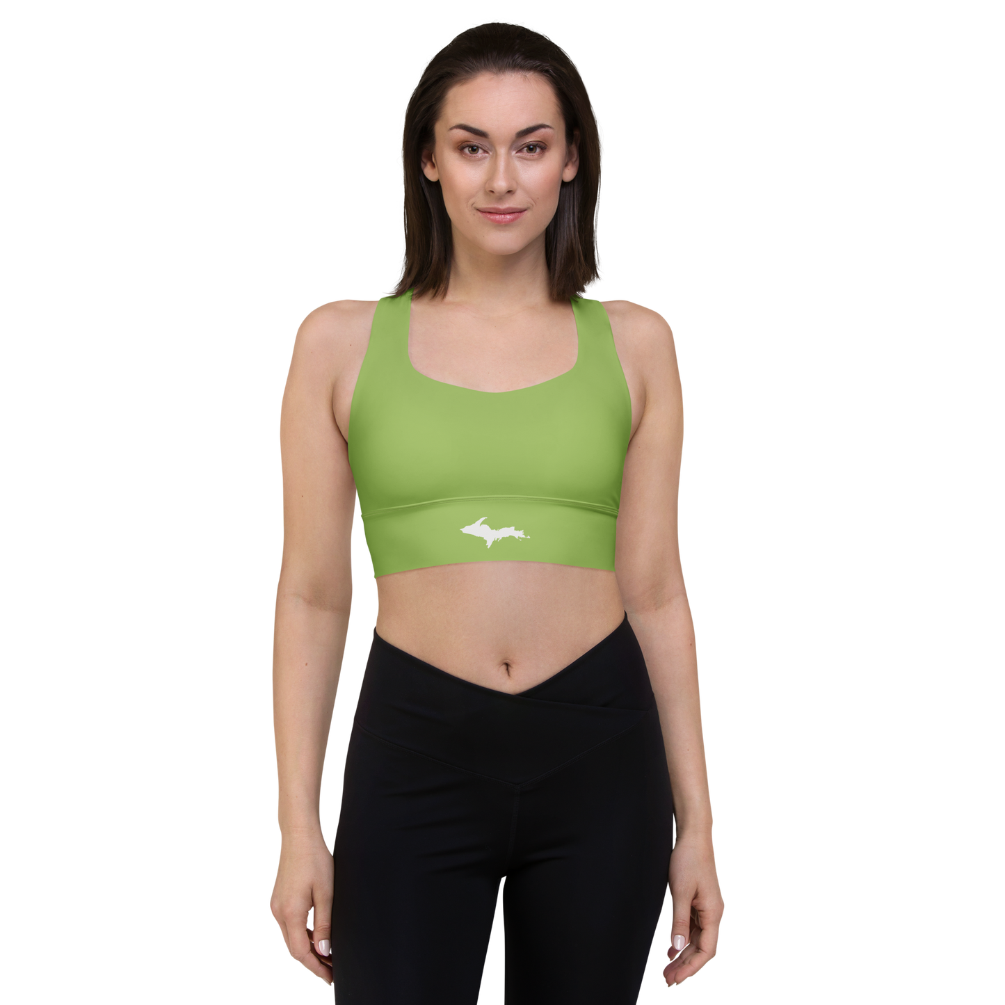 Michigan Upper Peninsula Longline Sports Bra (w/ UP Outline) | Gooseberry Green